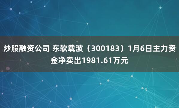 炒股融资公司 东软载波（300183）1月6日主力资金净卖出1981.61万元