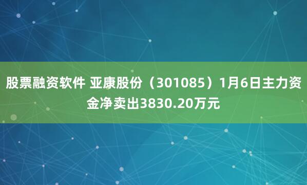 股票融资软件 亚康股份（301085）1月6日主力资金净卖出3830.20万元