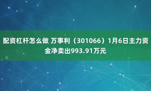 配资杠杆怎么做 万事利（301066）1月6日主力资金净卖出993.91万元